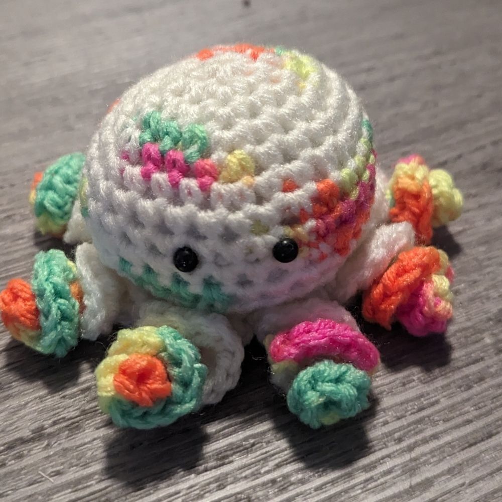 Handmade Crochet Rainbow White Octopus